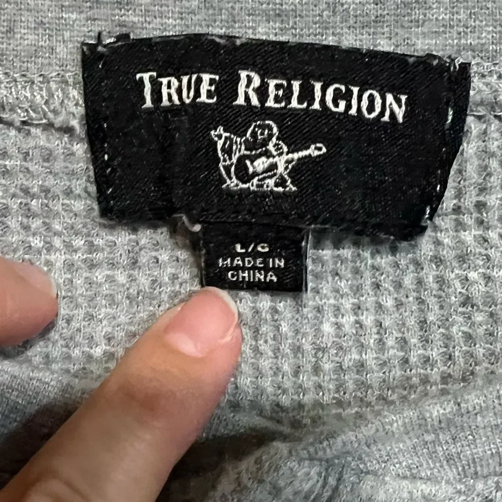 True Religion Men’s Gray Sweatshirt Long Sleeves Waffle Knit Size L